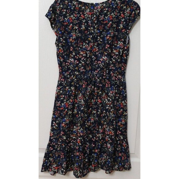 J Crew Ruffle Front Mini Dress Floral Viscose Size 4 Navy - Picture 3 of 4